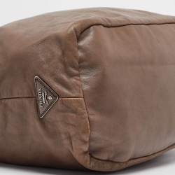 Pre Owned Prada Dark Beige Leather Vertical Tote