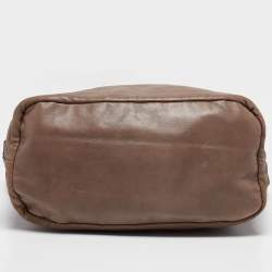 Pre Owned Prada Dark Beige Leather Vertical Tote