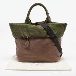 Pre Owned Prada Dark Beige Leather Vertical Tote