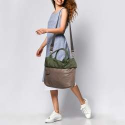 Pre Owned Prada Dark Beige Leather Vertical Tote