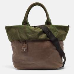 Pre Owned Prada Dark Beige Leather Vertical Tote