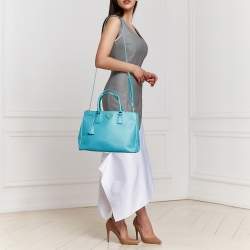 Prada Turquoise Saffiano Leather Medium Double Zip Tote