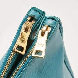 Prada Turquoise Saffiano Leather Medium Double Zip Tote