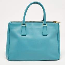 Prada Turquoise Saffiano Leather Medium Double Zip Tote