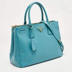 Prada Turquoise Saffiano Leather Medium Double Zip Tote