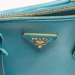 Prada Turquoise Saffiano Leather Medium Double Zip Tote