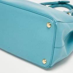 Prada Turquoise Saffiano Leather Medium Double Zip Tote