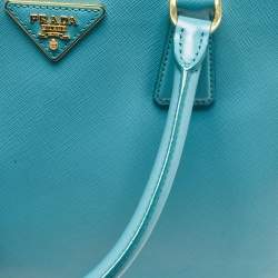 Prada Turquoise Saffiano Leather Medium Double Zip Tote