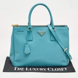 Prada Turquoise Saffiano Leather Medium Double Zip Tote