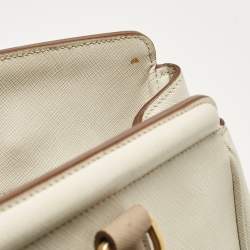 مملوكة مسبقًا Prada White/Khaki Saffiano Leather Parabole Tote