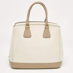 مملوكة مسبقًا Prada White/Khaki Saffiano Leather Parabole Tote