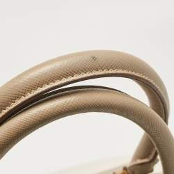 مملوكة مسبقًا Prada White/Khaki Saffiano Leather Parabole Tote
