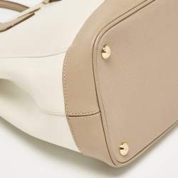 مملوكة مسبقًا Prada White/Khaki Saffiano Leather Parabole Tote