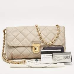 Pre Owned Prada Grey Quilted Nylon Pushlock Flap Crossbody Bag