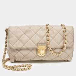 Pre Owned Prada Grey Quilted Nylon Pushlock Flap Crossbody Bag