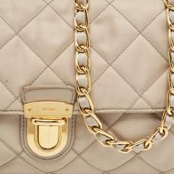 Pre Owned Prada Grey Quilted Nylon Pushlock Flap Crossbody Bag