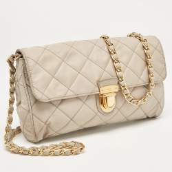 Pre Owned Prada Grey Quilted Nylon Pushlock Flap Crossbody Bag