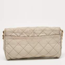 Pre Owned Prada Grey Quilted Nylon Pushlock Flap Crossbody Bag