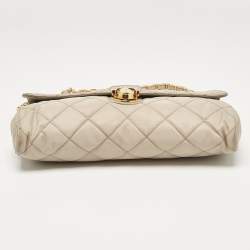 Pre Owned Prada Grey Quilted Nylon Pushlock Flap Crossbody Bag