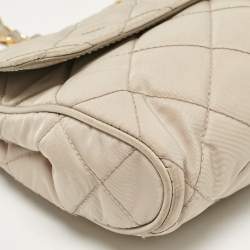 Pre Owned Prada Grey Quilted Nylon Pushlock Flap Crossbody Bag