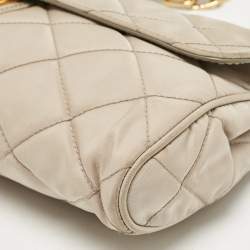 Pre Owned Prada Grey Quilted Nylon Pushlock Flap Crossbody Bag