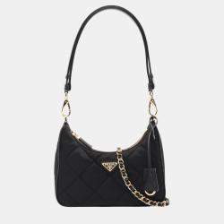 Prada Saffiano Leather  Black  TESSUTO IMPUNTU Chain Re-Nylon Shoulder Bag