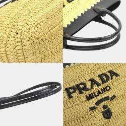 Prada Small Crochet x Leather Rayon Natural Black Handbag