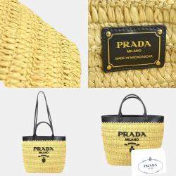 Prada Small Crochet x Leather Rayon Natural Black Handbag