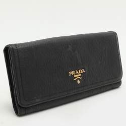 Prada Black Leather Flap Continental Wallet