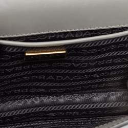 Pre Owned Prada Grey Saffiano Leather Logo Flap Crossbody Bag