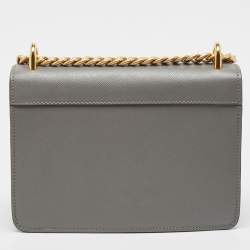 Pre Owned Prada Grey Saffiano Leather Logo Flap Crossbody Bag