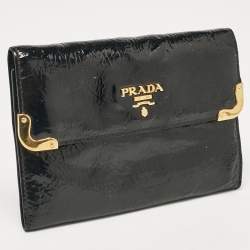 Pre Owned Prada Black Patent Leather Trifold Wallet