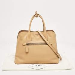 Prada Tan Saffiano Cuir Leather Open Promenade Satchel