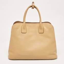 Prada Tan Saffiano Cuir Leather Open Promenade Satchel