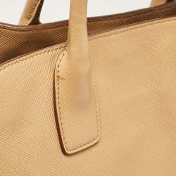 Prada Tan Saffiano Cuir Leather Open Promenade Satchel