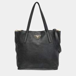 Prada Black Triangle Logo Leather Shoulder Bag