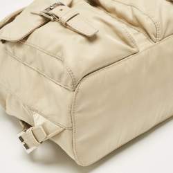 Prada Beige Nylon and Leather Drawstring Backpack