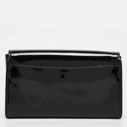 Prada Black Patent Leather Metal Flap Clutch