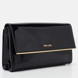 Prada Black Patent Leather Metal Flap Clutch