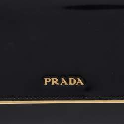 Prada Black Patent Leather Metal Flap Clutch