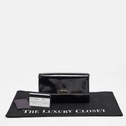 Prada Black Patent Leather Metal Flap Clutch