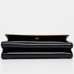 Prada Black Patent Leather Metal Flap Clutch