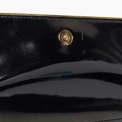 Prada Black Patent Leather Metal Flap Clutch