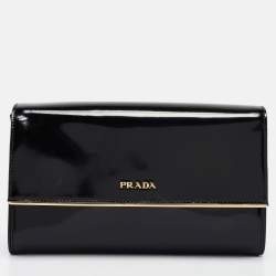 Prada Black Patent Leather Metal Flap Clutch