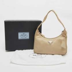 Prada Beige Nylon Mini Re-Edition 2000 Baguette Bag