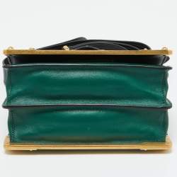 Pre Owned Prada Green/Black Leather Cahier Flap Shoulder Bag