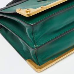Pre Owned Prada Green/Black Leather Cahier Flap Shoulder Bag