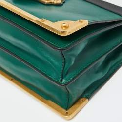 Pre Owned Prada Green/Black Leather Cahier Flap Shoulder Bag