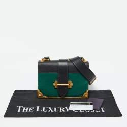 Pre Owned Prada Green/Black Leather Cahier Flap Shoulder Bag
