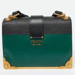Pre Owned Prada Green/Black Leather Cahier Flap Shoulder Bag